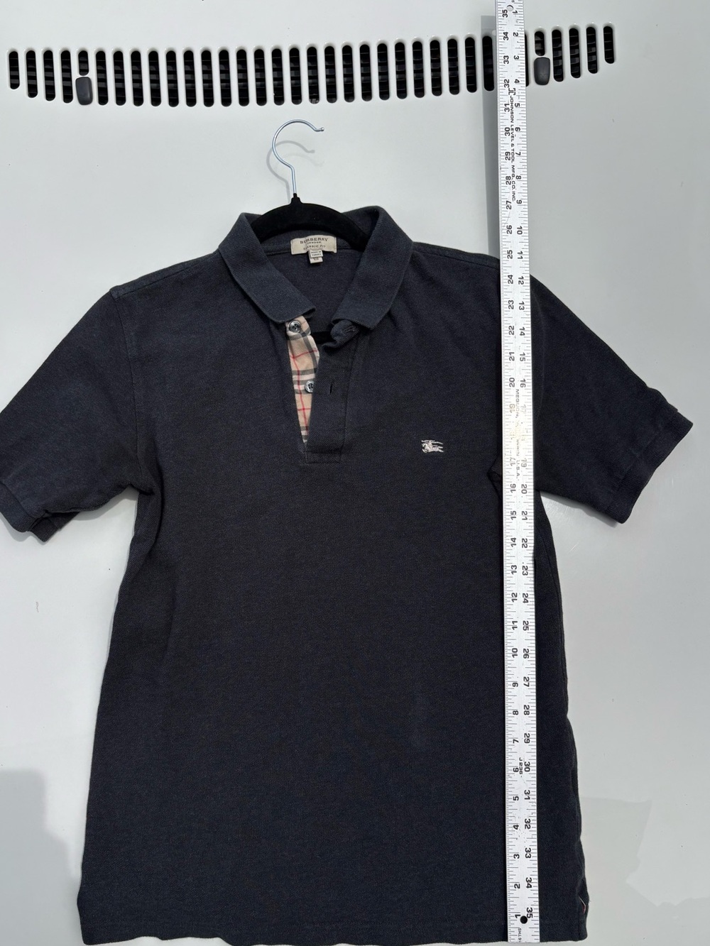 Burberry Charcoal Polo with Signature Beige Check Placket
